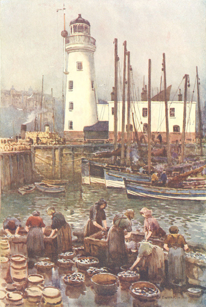 The Harbour during the Herring season, Scarborough. Ernest Haslehust 1920